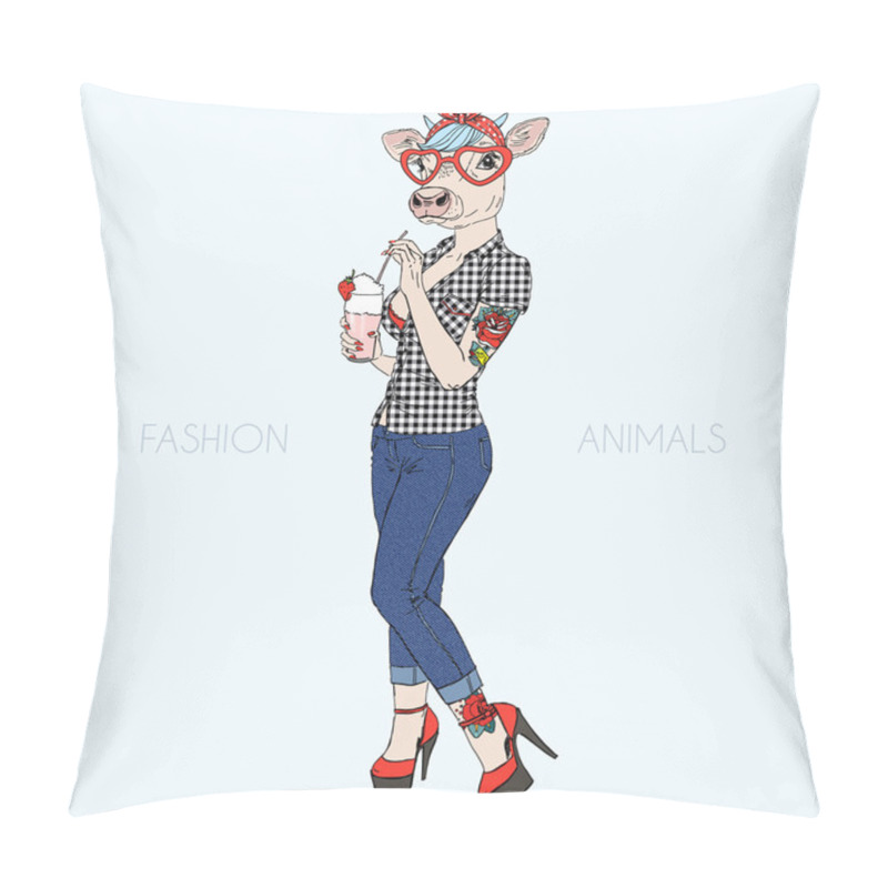 Personality  Cow Girl In Rockabilly Style Pillow Covers