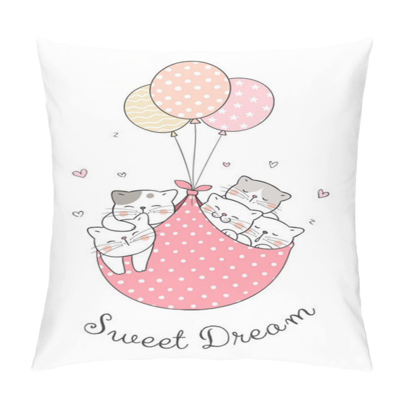 Personality  Cats Sleeping With Sweet Balloons, Simply Vector Illustration Pillow Covers