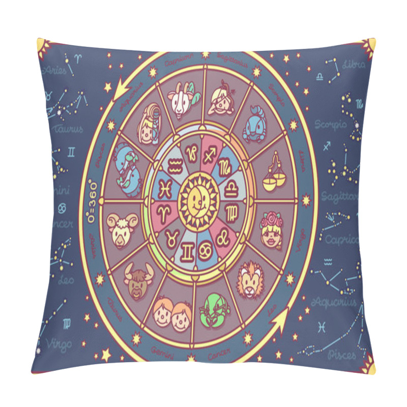 Personality  Vector Cute Zodiac Circle Horoscope Pillow Covers