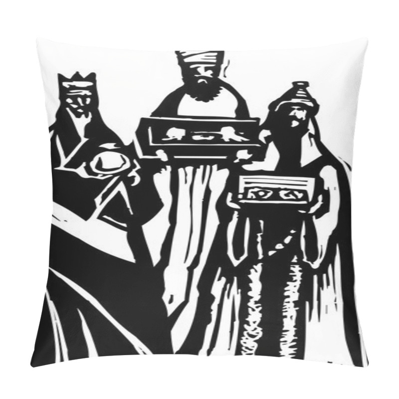 Personality  Woodcut Illustration Of Three Wise Men Pillow Covers