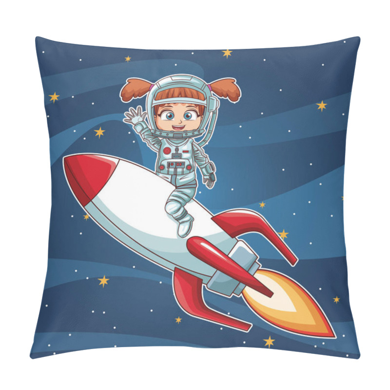 Personality  Girl On Space With Rocket Cartoon Pillow Covers