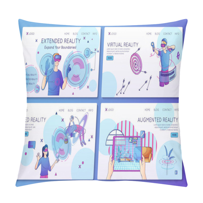 Personality  Cyberspace Horizontal Banners Set With People Experiencing Virtual Extended Augmented Mixed Reality Isolated Vector Illustration Pillow Covers