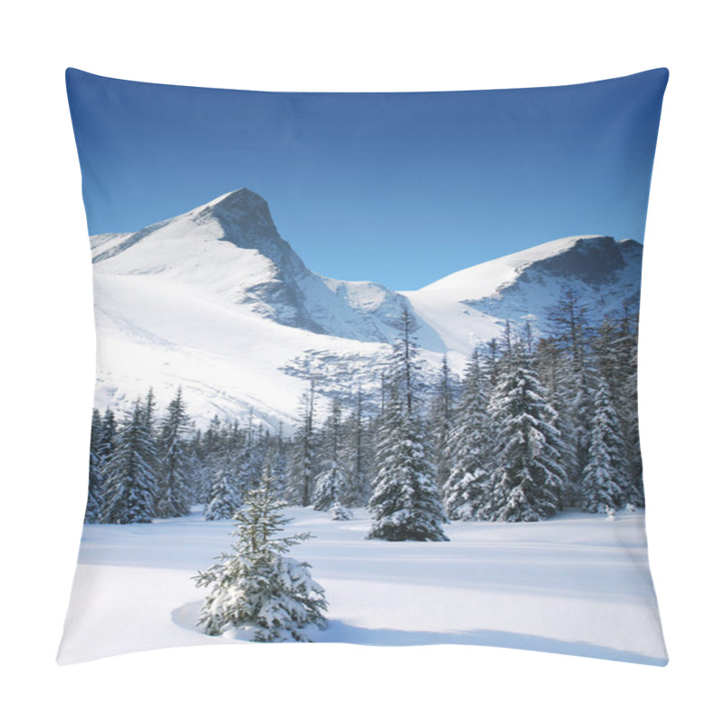 Personality  Trees Coated With Snow And High Snowy Mountains Pillow Covers