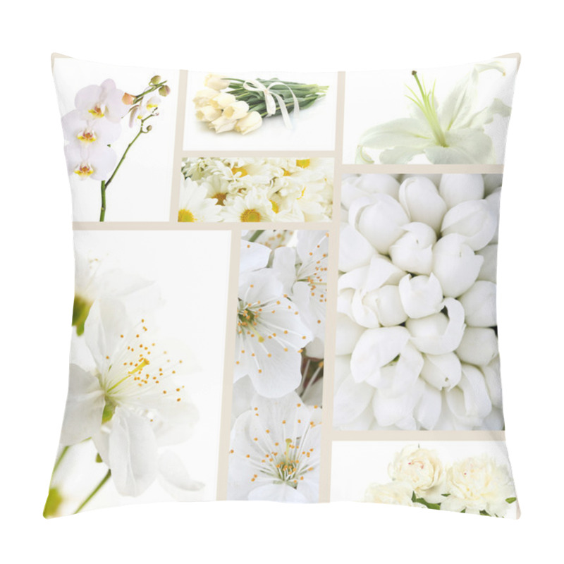 Personality  Collage Of Different White Flowers Pillow Covers