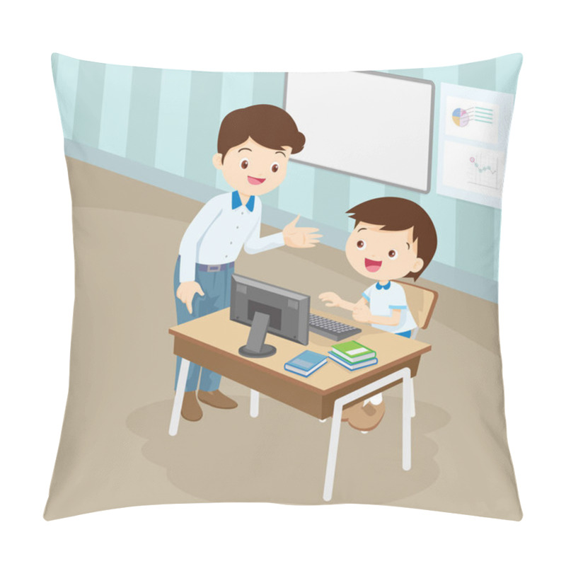 Personality  Teacher Teaching Computer To Student Boy Pillow Covers