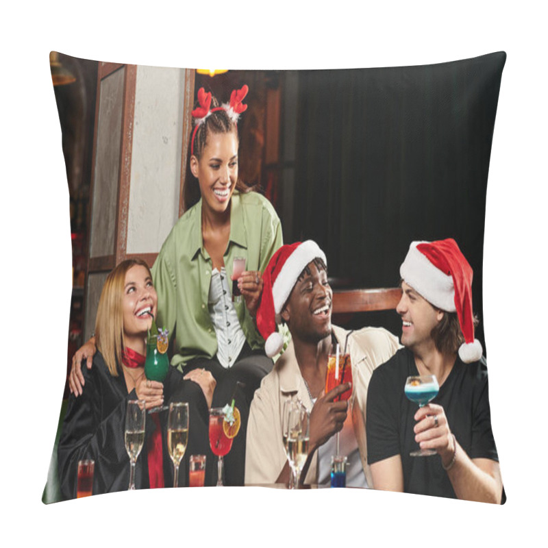 Personality  Colleagues Share Laughter And Festive Cocktails At A Vibrant Corporate Holiday Gathering. Pillow Covers