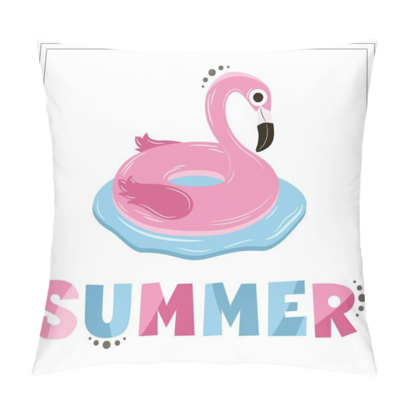 Personality  Vector Illustration With Pink Inflatable Flamingo And Cute Letters Pillow Covers