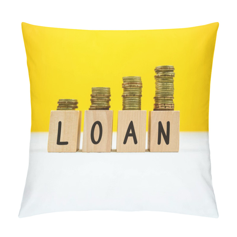 Personality  Loan Text On Wooden Block With Yellow Backgrounds Pillow Covers