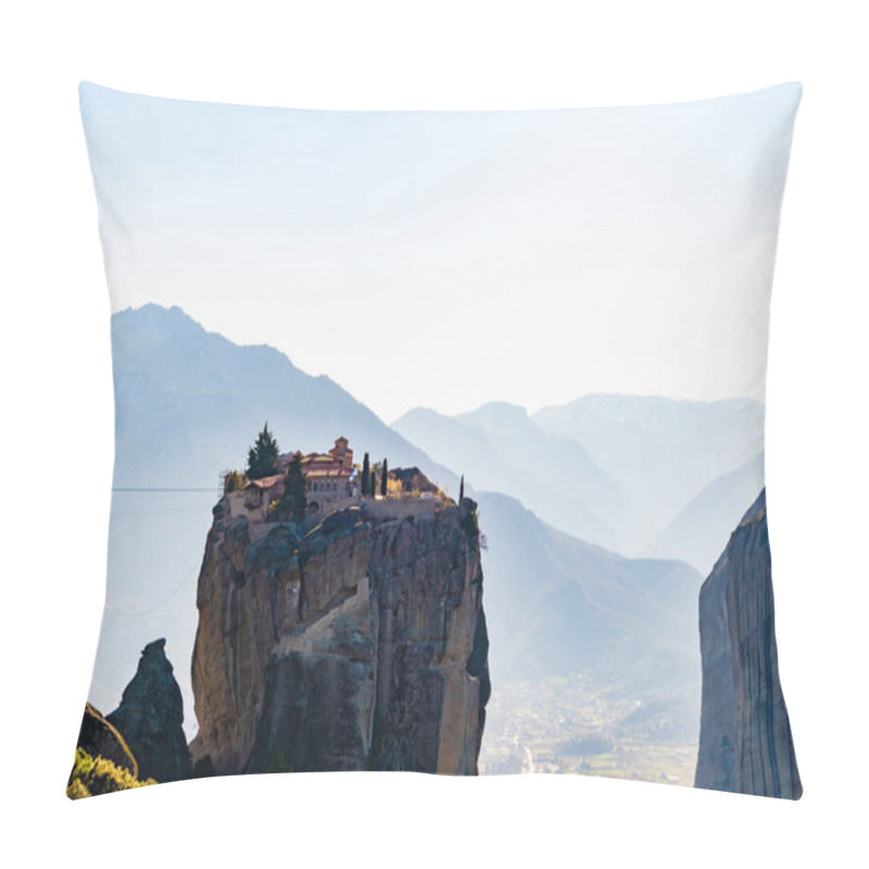 Personality  Rock Formations With Orthodox Monastery Near Mountains In Meteora  Pillow Covers