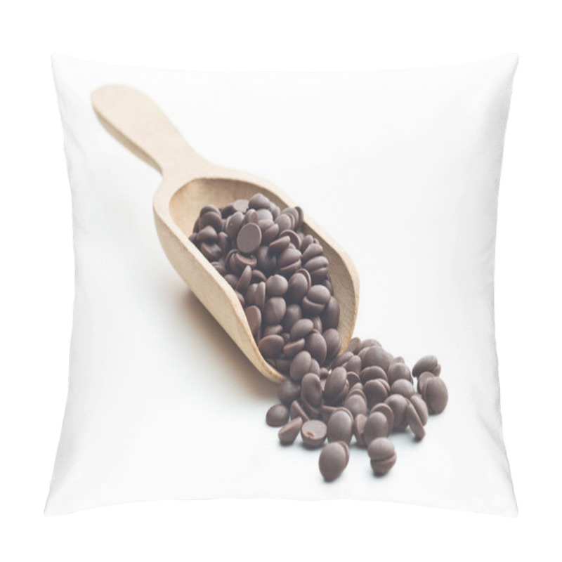 Personality  Tasty Chocolate Morsels In Wooden Scoop. Pillow Covers