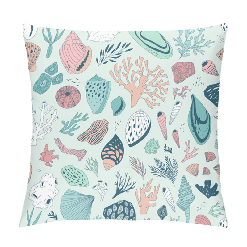 Personality  Vector Hand Drawn Seamless Pattern With Shells And Corals Pillow Covers