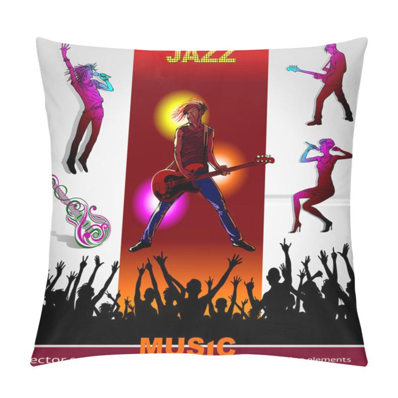 Personality  Background Of Music, Set Of Musicians, Singers, Party And Band Silhouettes, Ornament Of Art Guitar; Jazz, Rock, Reggae, Blues, Country, Rock, Pop, Rap, Hip-Hop Styles For Design Pillow Covers