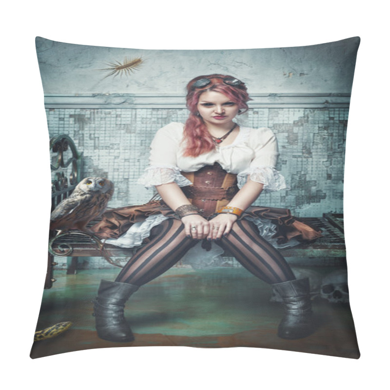 Personality  Beautiful Steampunk Witch In The Abandoned Room Pillow Covers