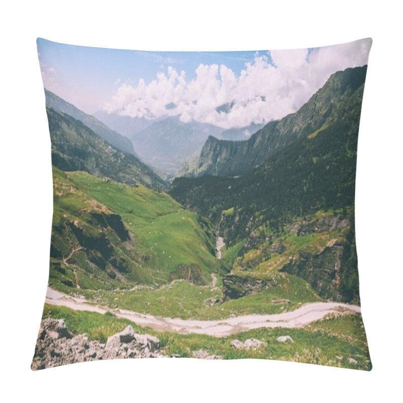 Personality  Beautiful Scenic Landscape With Mountain Valley And Pathway In Indian Himalayas, Rohtang Pass Pillow Covers