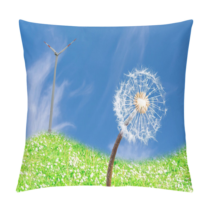 Personality  Dandelion In A Meadow And Wind Turbine Pillow Covers