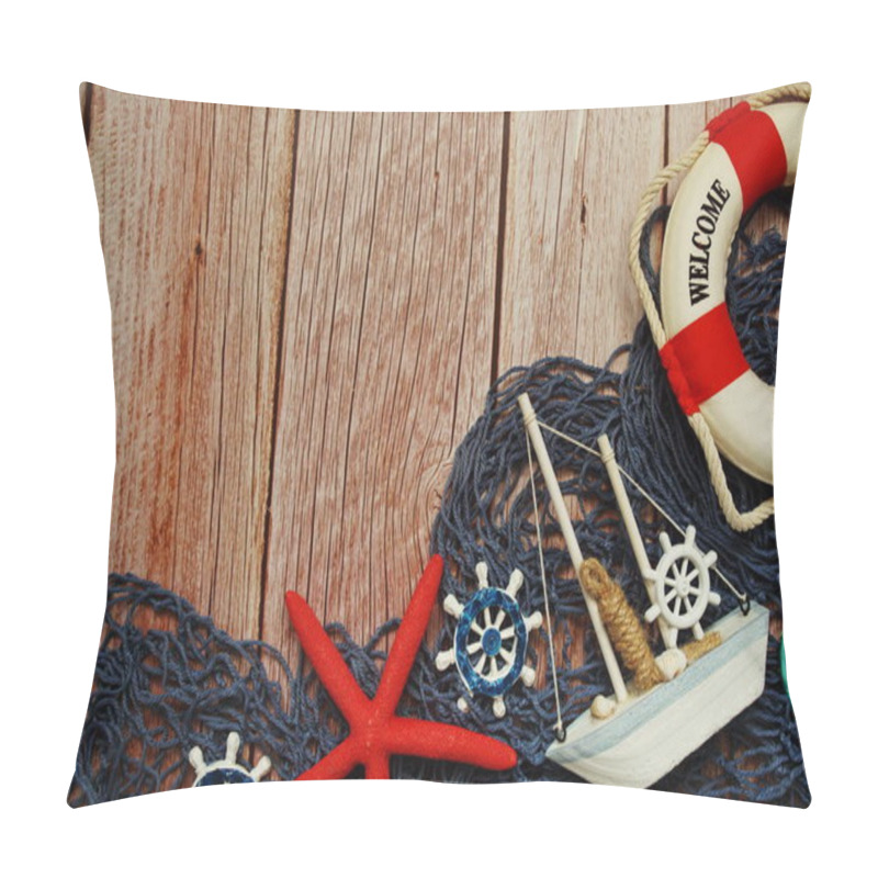 Personality  Marine Items Nautical Decoration With Space Copy On Wooden Background Pillow Covers