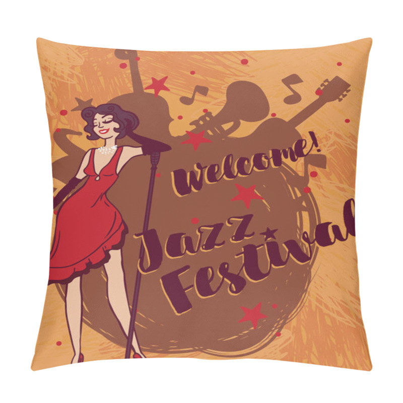 Personality  Woman In Retro Style Singing Jazz Music Pillow Covers