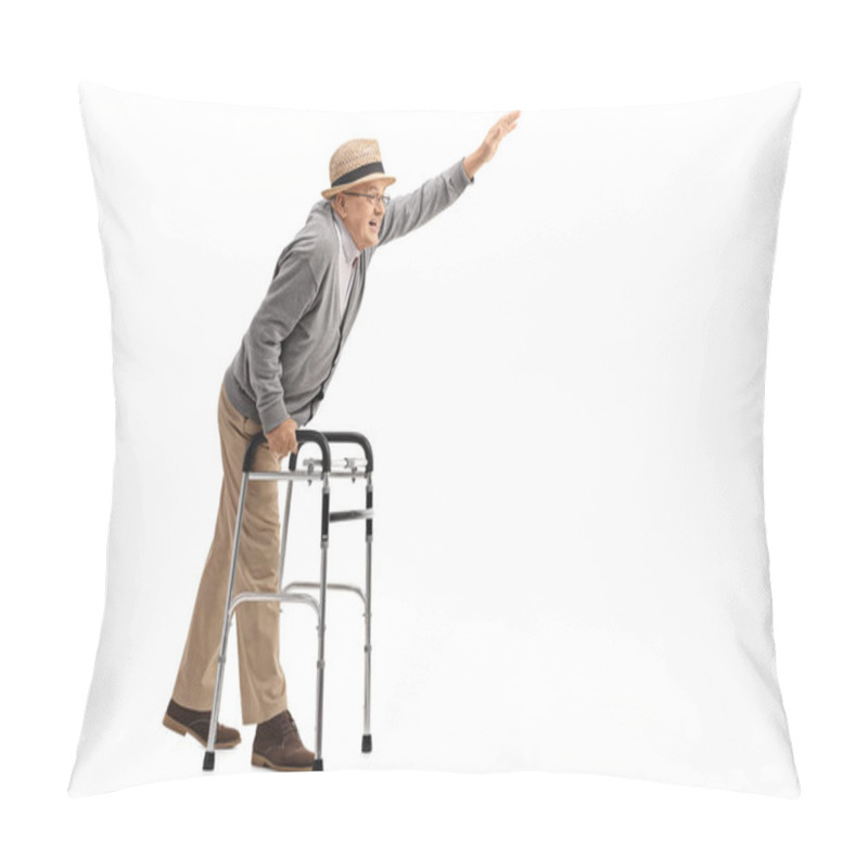 Personality  Elderly Man With A Walker Waving Pillow Covers