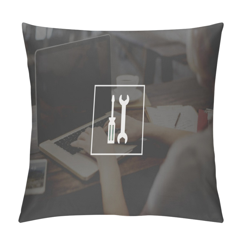 Personality  Woman Typing On Laptop Pillow Covers