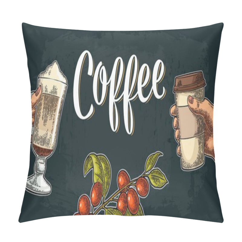 Personality  Template Poster With Hand Holding Disposable Cup Coffee Pillow Covers