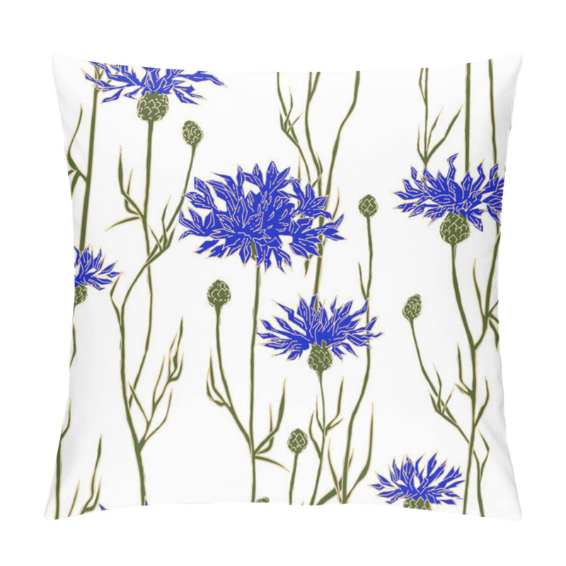 Personality  Seamless Pattern With Cornflowers. Hand-drawn Vector Illustration. Pillow Covers