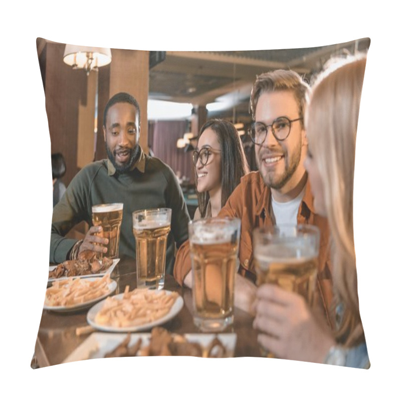 Personality  Young Multiculture Company Eating And Drinking At Bar Pillow Covers