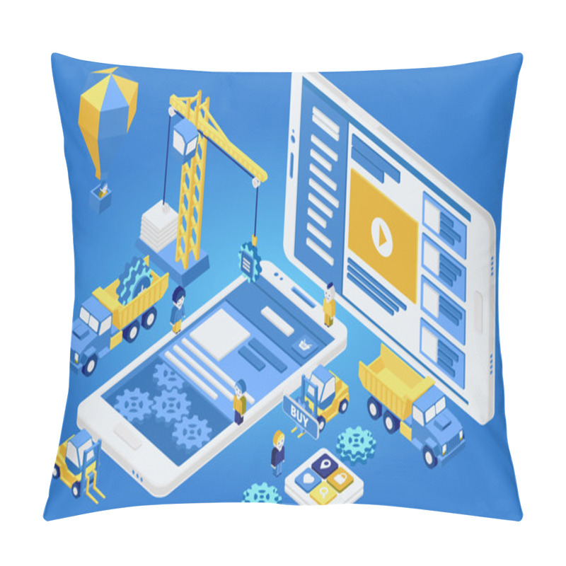 Personality  Mobile App Development, Experienced Team. Flat 3d Isometric Pillow Covers