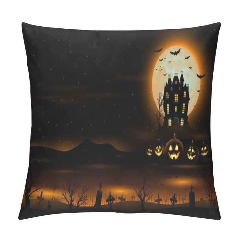 Personality  Vector Halloween Background With Haunted House Mansion Pillow Covers