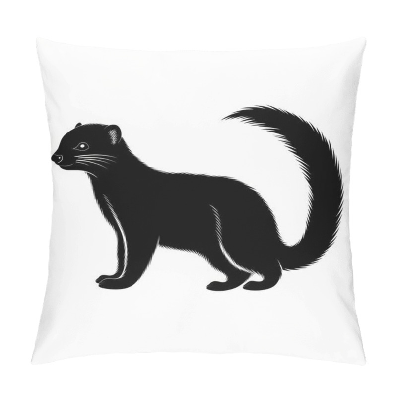 Personality  Stylized Black Silhouette Of A Marten, Showcasing Its Sleek Body And Long Tail. Pillow Covers