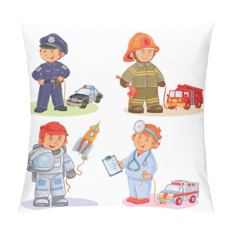 Personality  Set Vector Icons Of Small Children Different Professions Pillow Covers