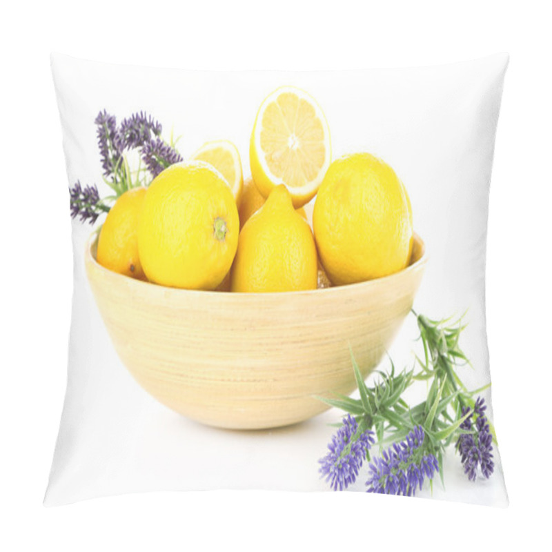 Personality  Still Life With Fresh Lemons And Lavender, Isolated On White Pillow Covers