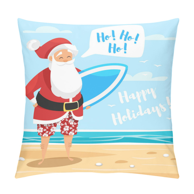 Personality  Vector Cartoon Style Illustration Of Santa Surfer. Pillow Covers