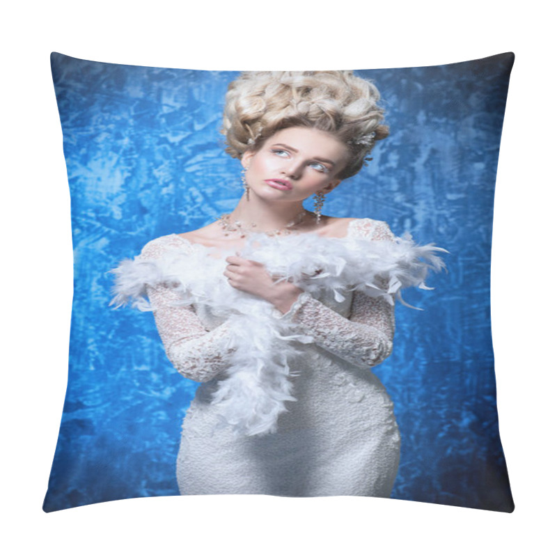 Personality  A Portrait Of A Cold Beautiful Lady Wearing A Tight Dress. The Snow Queen. Beauty,cosmetics, Hairstyle, Fashion. Pillow Covers