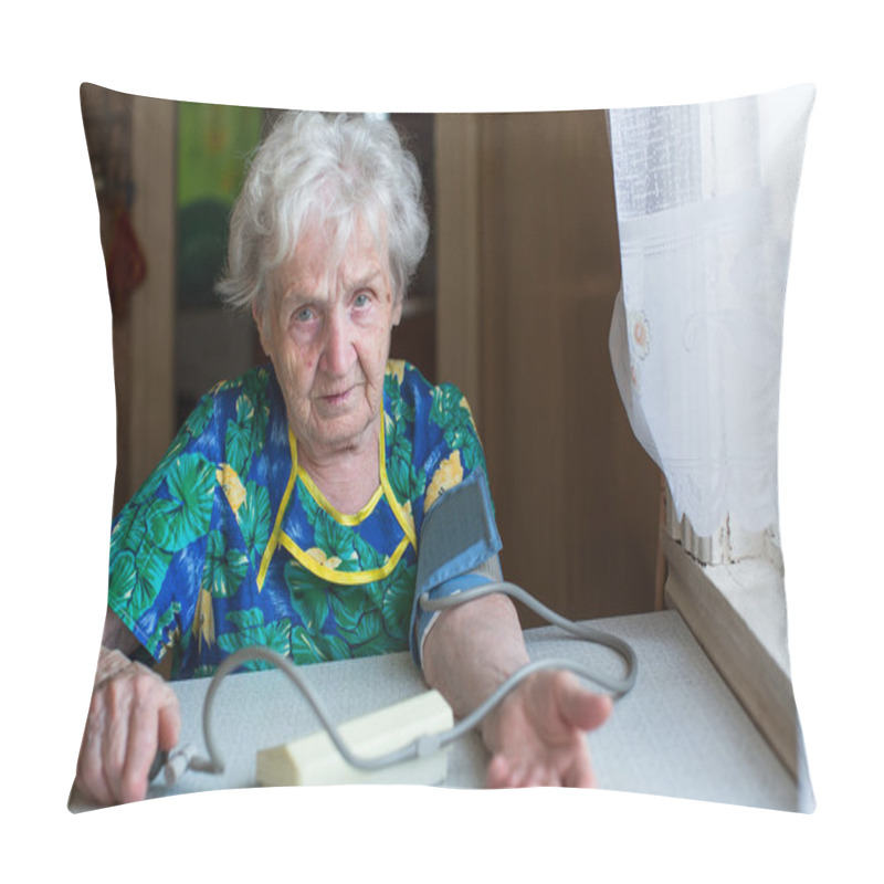 Personality  Woman Measures To Herself Blood Pressure. Pillow Covers