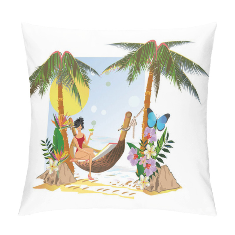 Personality  Fashion Girl In Hommack Among The Tropical Nature Near The Sea. Pillow Covers