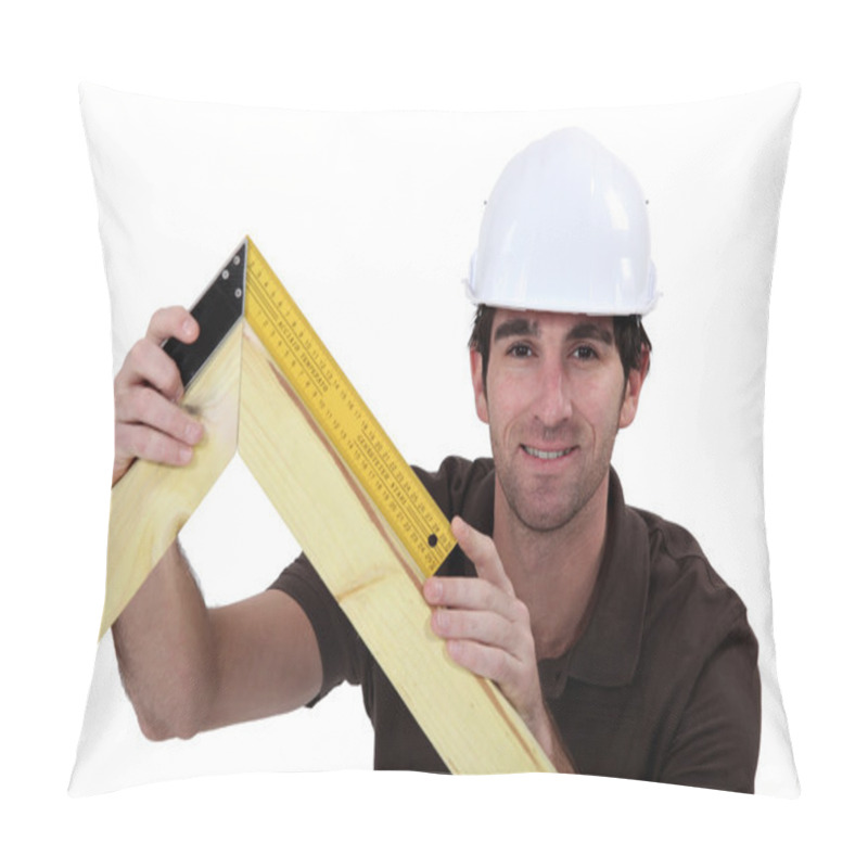 Personality  Man Using Setsquare On Wooden Frame Pillow Covers