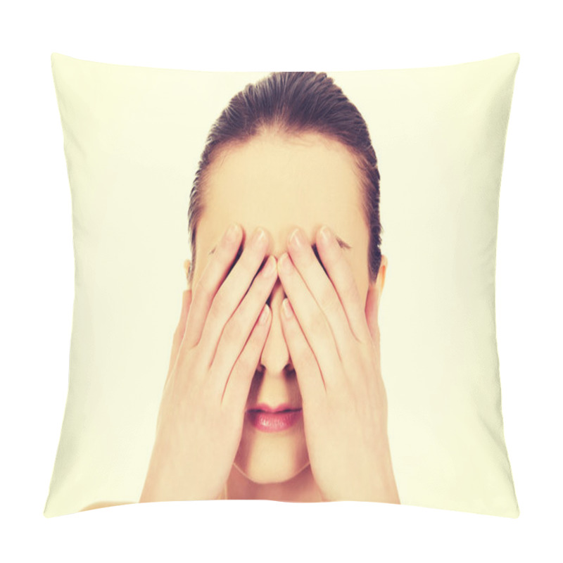 Personality  Woman Covering Her Eyes. Pillow Covers