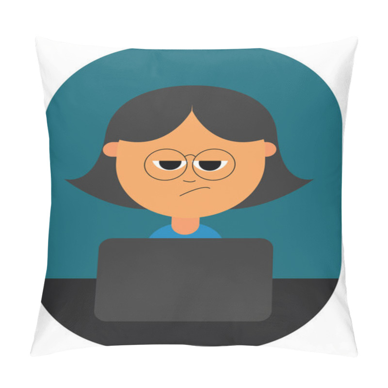 Personality  Cartoon Girl With A Smirk Expression Works In A Laptop At Night, Pillow Covers