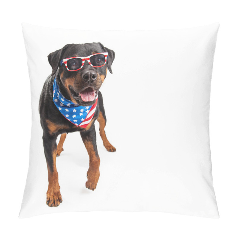 Personality  Rottweiler With American Bandana And Sunglasses  Pillow Covers