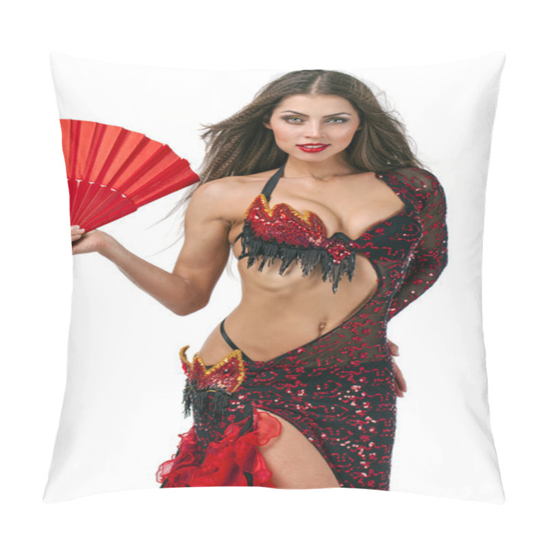 Personality  Woman Traditional Spanish Flamenco Dancer Dancing In A Red Dress Pillow Covers