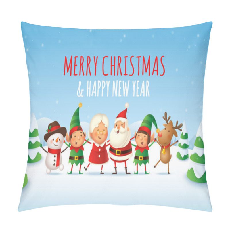 Personality  Happy And Cute Santa Claus, Mrs Claus, Elves, Reindeer And Snowman Celebrate Winter Holidays - Merry Christmas And Happy New Year Pillow Covers