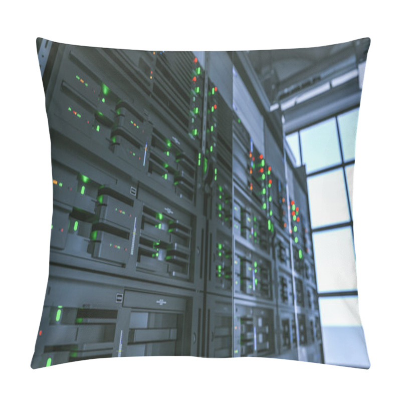 Personality  Server Units In Cloud Service Data Center Showing Flickering Lig Pillow Covers