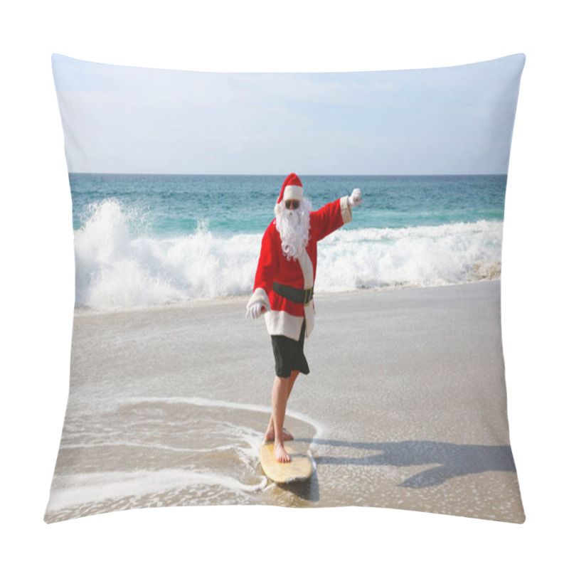 Personality  Surfing Santa Claus. Christmas. Christmas Vacation. Surfing Santa. Surf Board. Hang Ten. Santa Claus Rides The Waves While On Vacation. Santa Surfs Before Christmas Eve. Santa Claus And Surf Board. Santa Claus Surfs On His Surf Board. Surfs Up. Pillow Covers