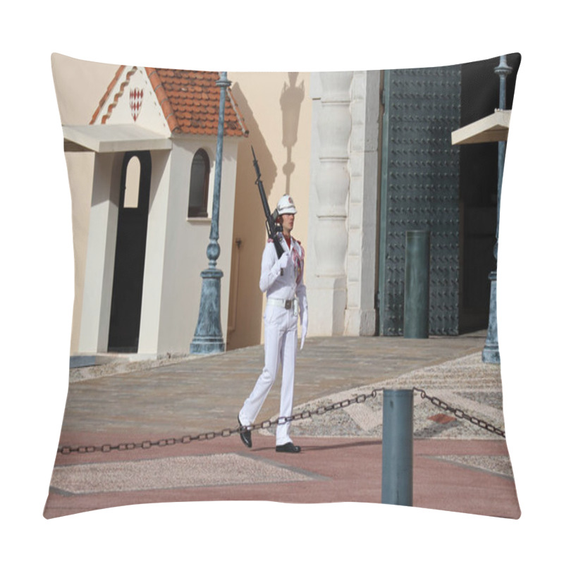 Personality  Monaco, Monaco - 02.10.2022: Guard At The Prince's Palace In Monaco Pillow Covers