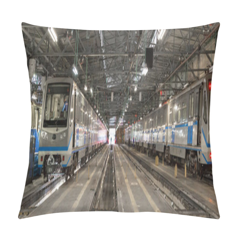 Personality  Moscow, Russia - October 27, 2017: Subway Train Metro Depot Krasnaya Presnya Pillow Covers