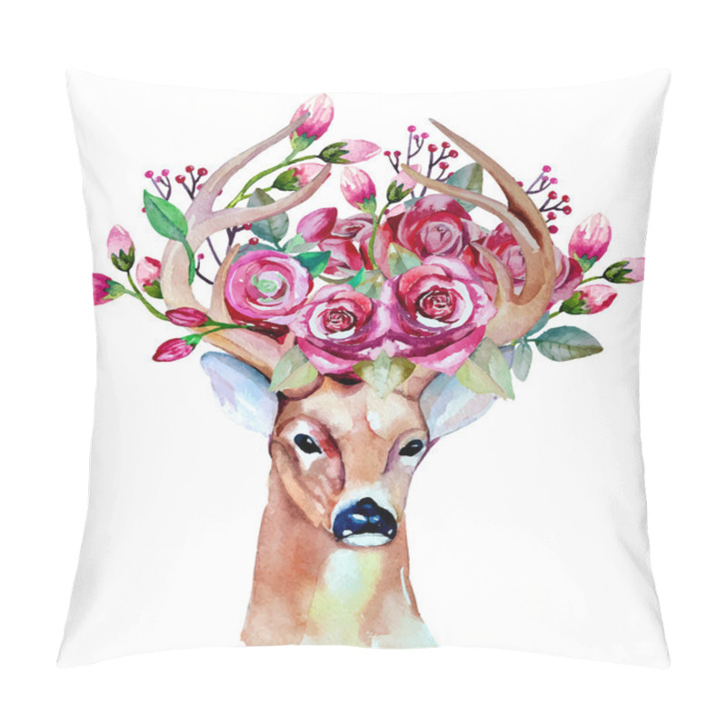 Personality  Hand Drawn Deer With Flowers Pillow Covers