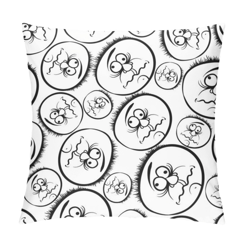 Personality  Funny Faces Seamless Background, Black And White Lines Vector Ca Pillow Covers