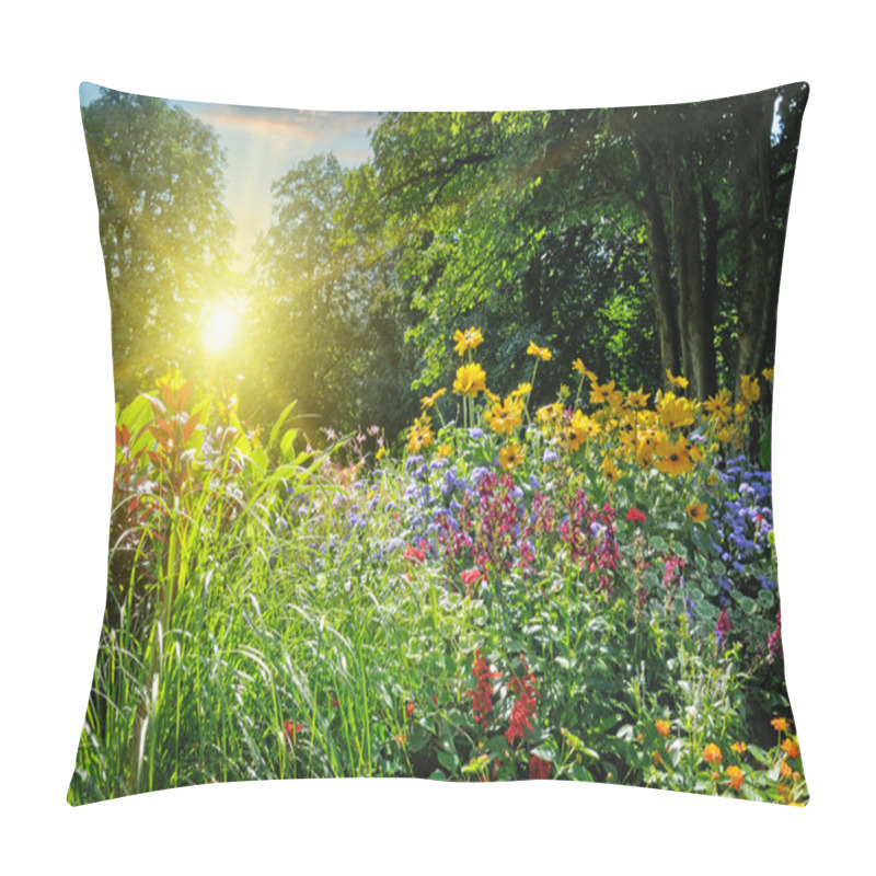 Personality  Summer Park With A Beautiful Flower Bed Pillow Covers