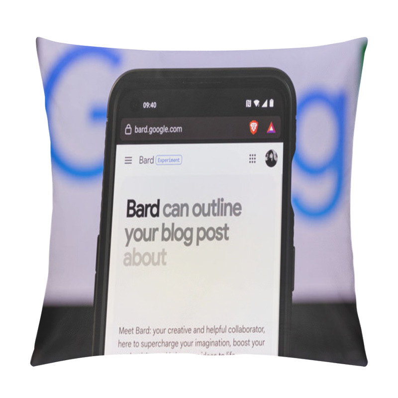 Personality  Kaunas, Lithuania - 2023 March 22: Google Bard AI On Screen. Google Launched New Artificial Intelligence Chatbot Bard. High Quality Photo Pillow Covers