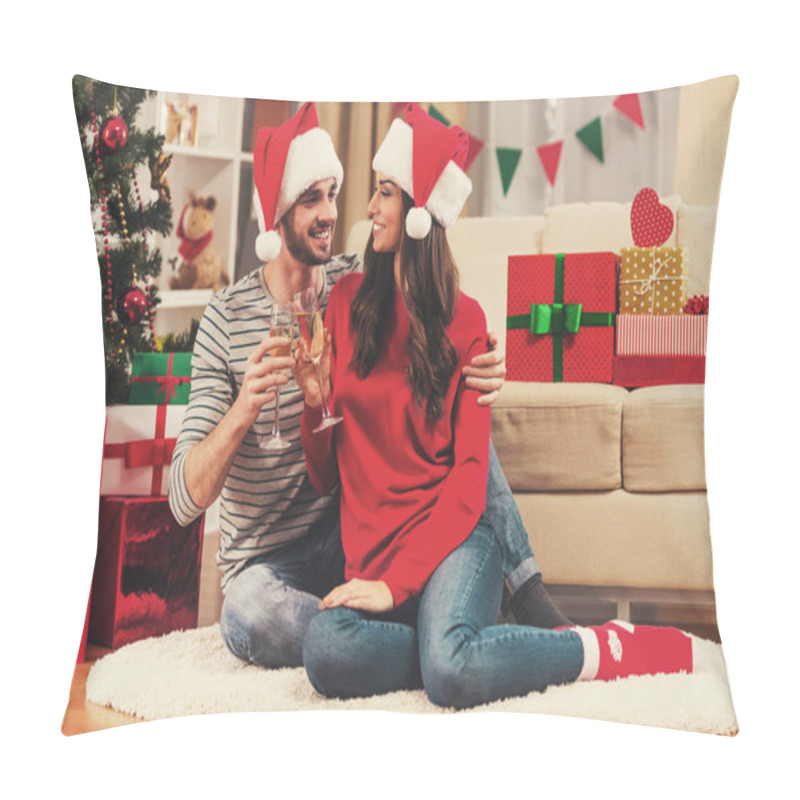 Personality  Happy Couple On Floor With Glasses. Pillow Covers